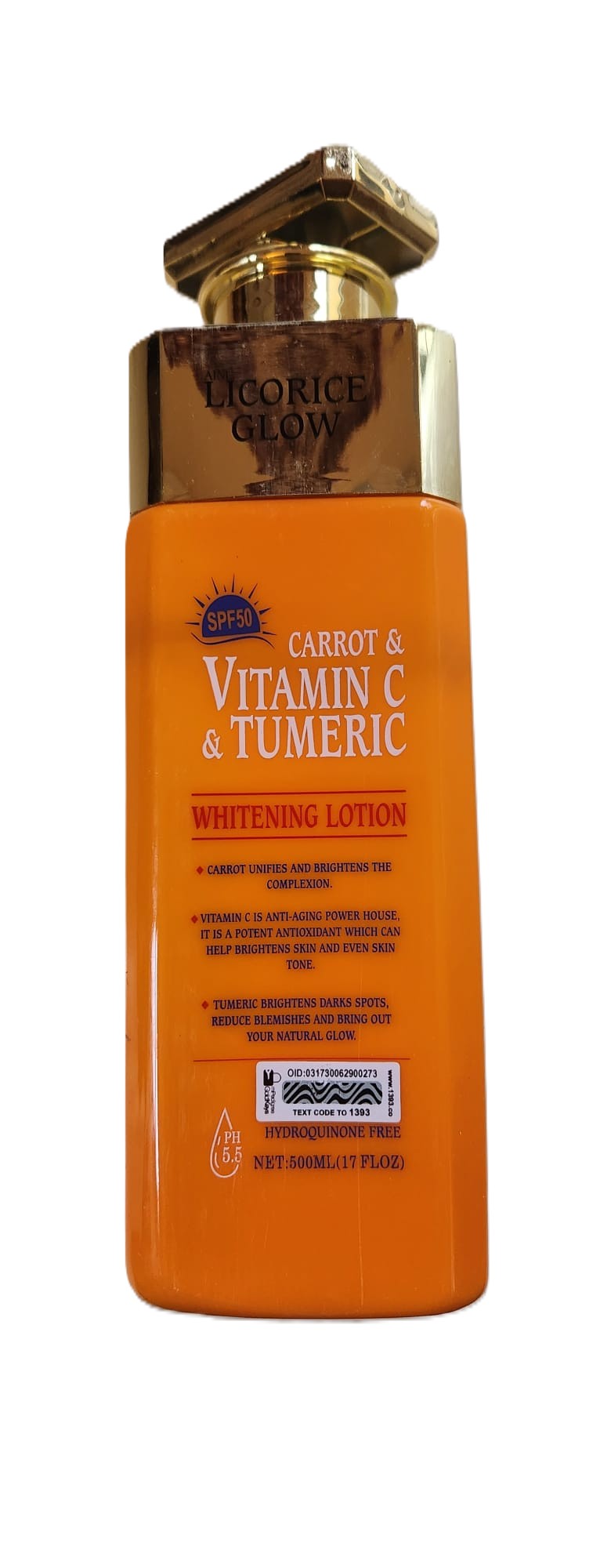 Licorice Glow Carrot, Vitamin C & Turmeric Whitening Lotion SPF 50 — 500 ml