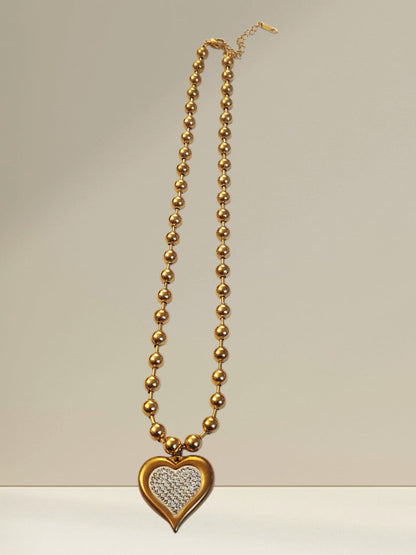 Puffy Heart & 6 mm Ball Chain 16 Inches Necklace