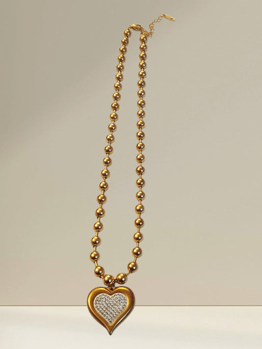 Puffy Heart & 6 mm Ball Chain 16 Inches Necklace