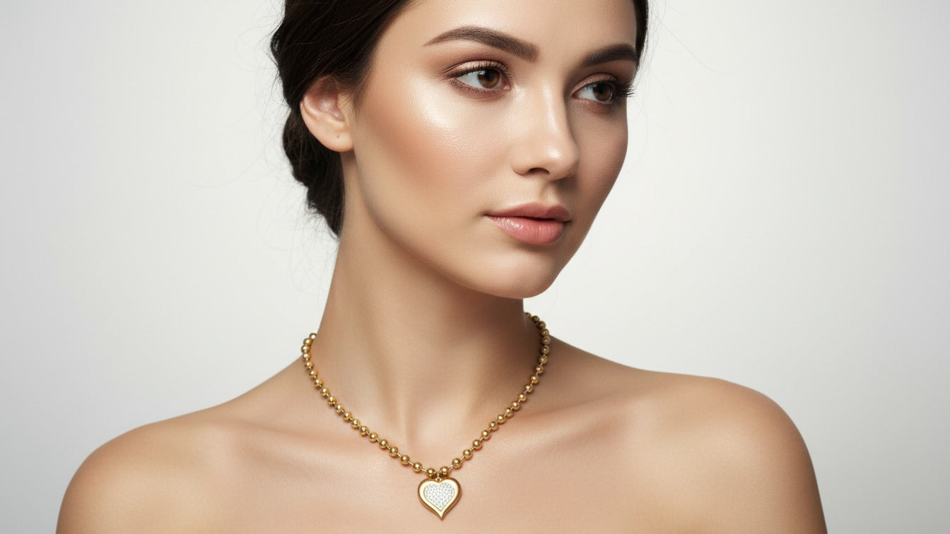 Puffy Heart & 6 mm Ball Chain 16 Inches Necklace